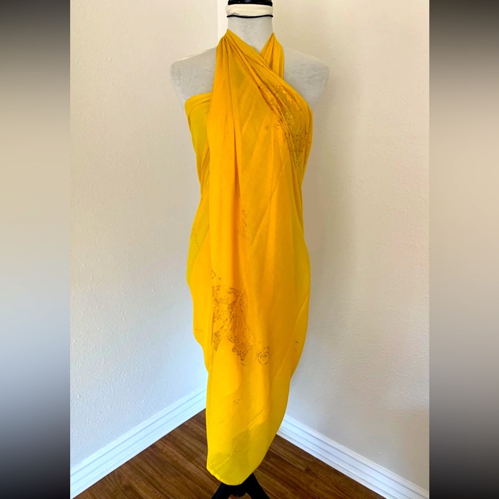 Women’s Sarong Swimsuit Coverup Wrap Dress Yellow Golden Fish Printed Pattern